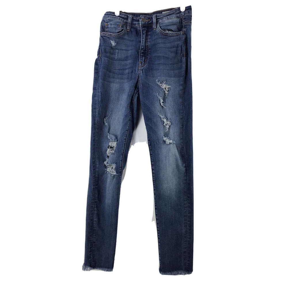 Bridge by Gly Mid Rise Ankle Skinny Jeans Sz 26X29 Distressed Ripped Raw Hem - Picture 2 of 11